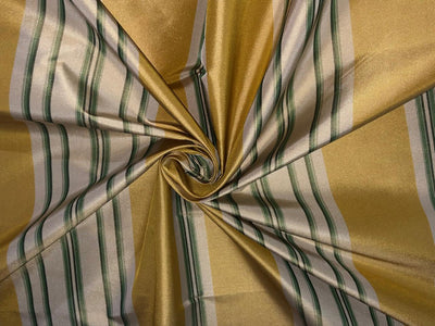 100% Silk tafetta stripe golden mustard ,green and golden cream [tafnews29roll]
