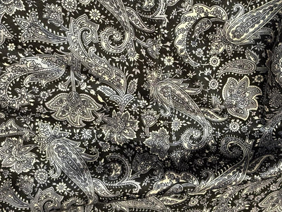 100% Pure Silk 80 grams satin printed 44"wide fabric black and white paisley print  [18430]
