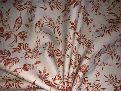 100% Cotton Linen  print 58" wide LEAVES motif's cream and brown [17219]