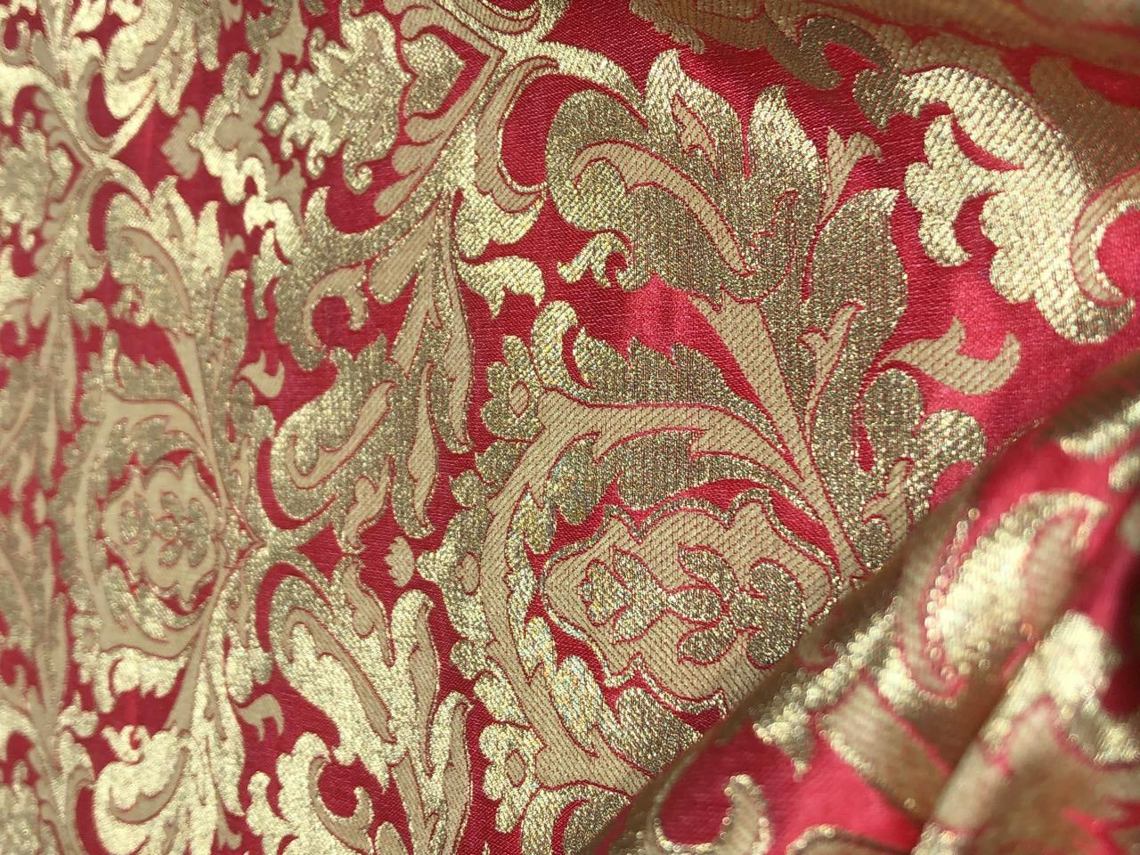 Brocade Heavy KING KHAB  Fabric  with white gold jacquard 44" wide available in 2 colors fiery rose and black BRO1052