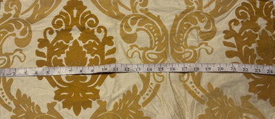 100% Silk Taffeta Jacquard Fabric IVORY WITH GOLD VELVET JACQUARD  54" wide TAFJACNEW23