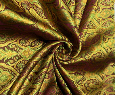 Silk Brocade fabric 44"bright paisley  jacquard available in 4 colors pink/blue/gold , mango/pink/green ,burgundy/green/gold and ink blue/teal/red   BRO1045