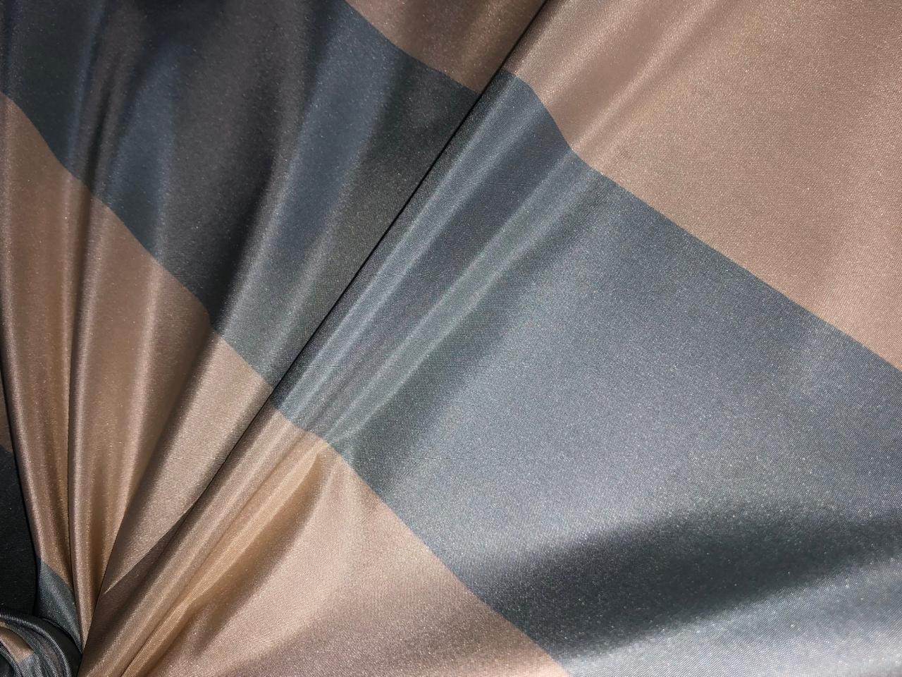 100% Silk Taffeta Fabric dark cream and slate blue  Stripes TAFS161[3] 54&quot; wide