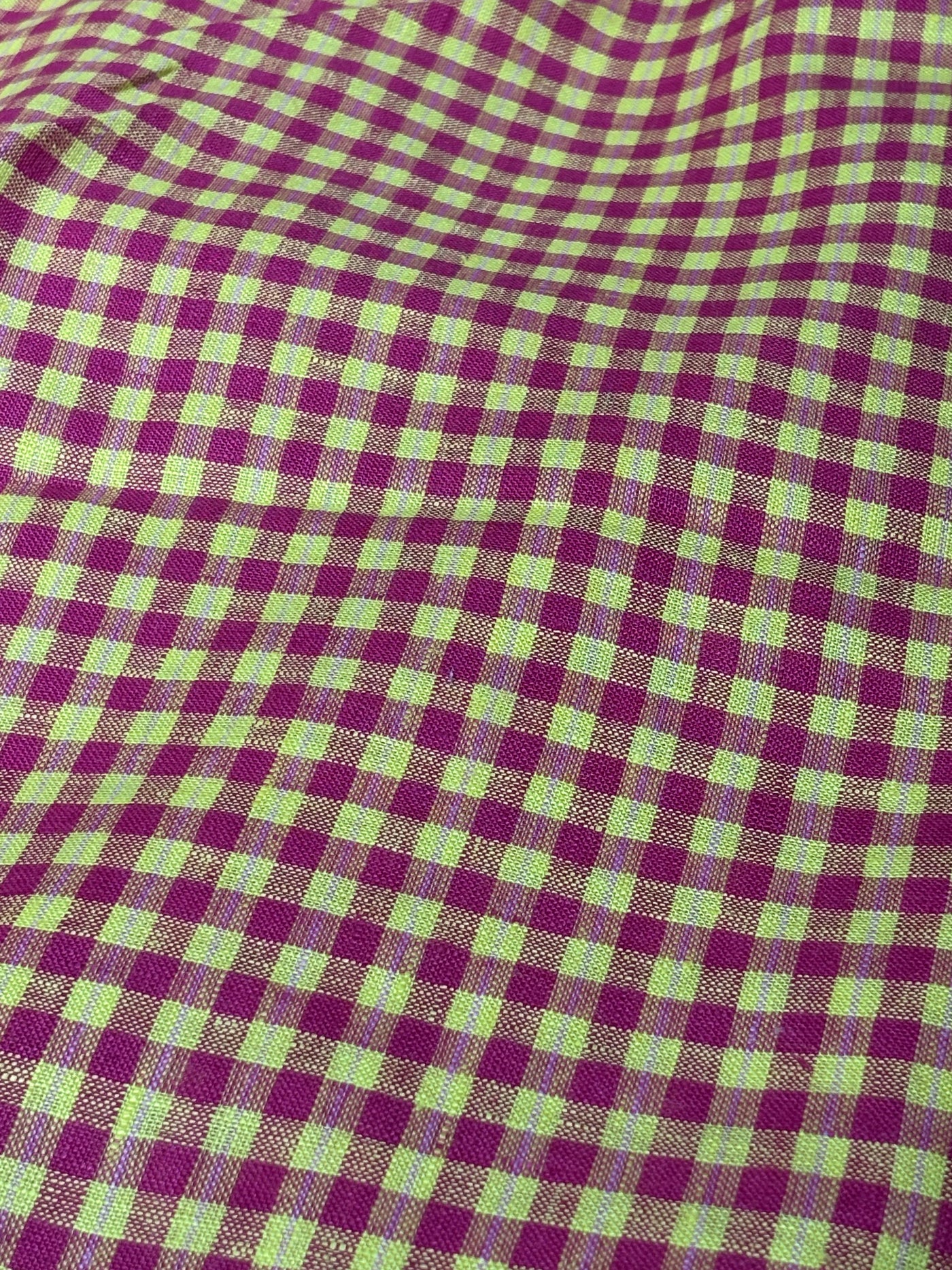 100% Linen  plaids 44 Lea Fabric 58" wide bright pink and yellow [17595]
