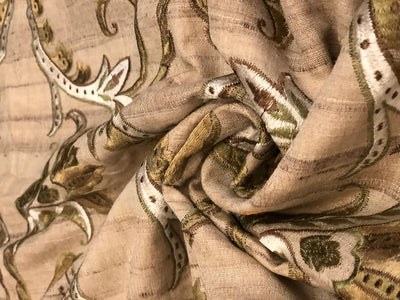 Tussar Silk  Fabric embroidered floral vines 48" wide [18644]