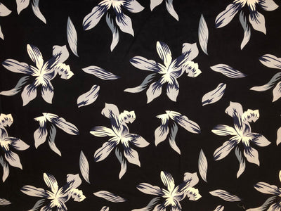 Linen 70% ,Cotton 30% navy with white floral motifs 56" wide [18485]