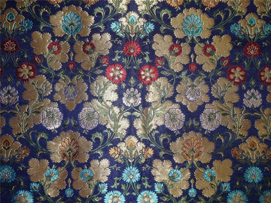 Heavy Silk Brocade Fabric deep blue turquoise metallic gold & green COLOR 44" WIDE BRO539[2]