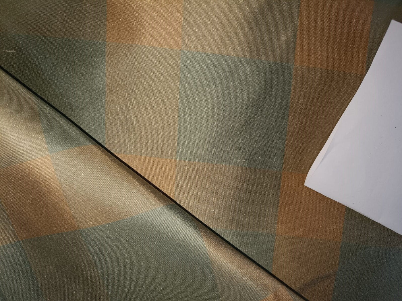 100%silk taffeta fabric Plaids blueish grey and gold browns TAF#C63[1] 54&quot; wide