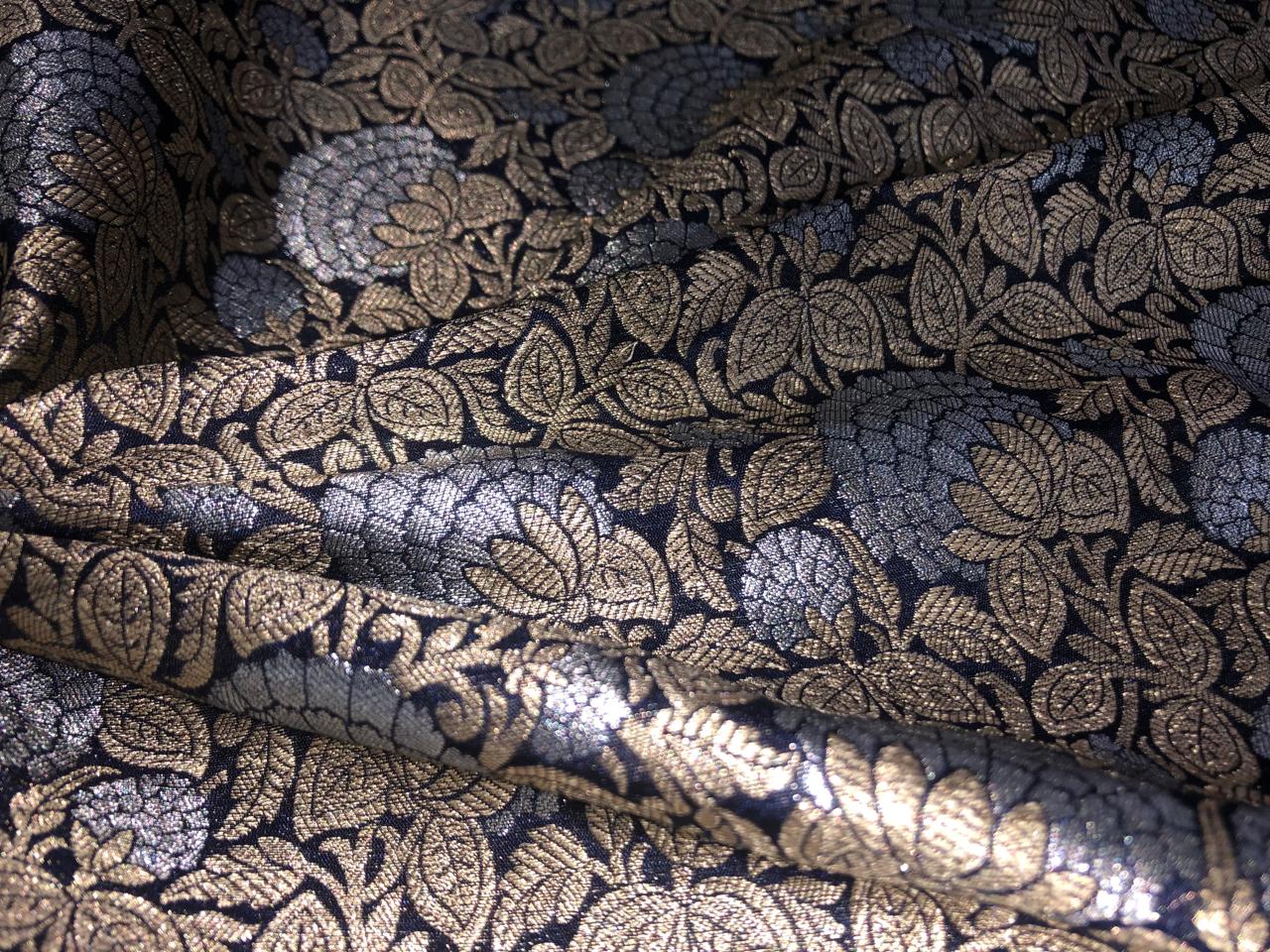 Silk Brocade fabric 44" wide metallic gold and silver Floral  available in 3 colors black and purple and gold BRO939[4/5/6]