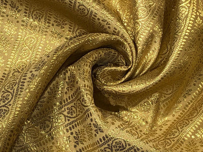 Silk Brocade fabric 44" gold  jacquard diagonal stripes of intricate self gold designs  BRO1063[2]