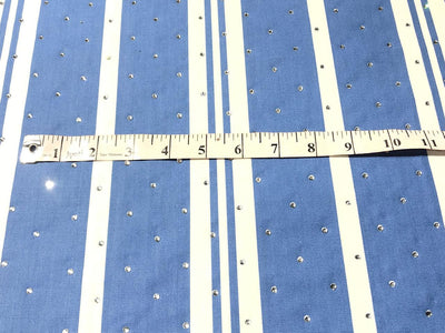 100% Cotton Denim  Fabric 58" wide BLUE WHITE STRIPE WITH RHINESTONES [16862]