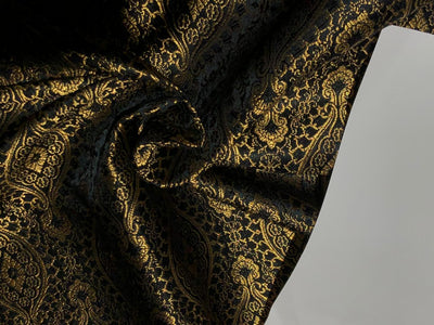 Silk Brocade Fabric BLACK X metallic gold Color 44" wide BRO947[2]