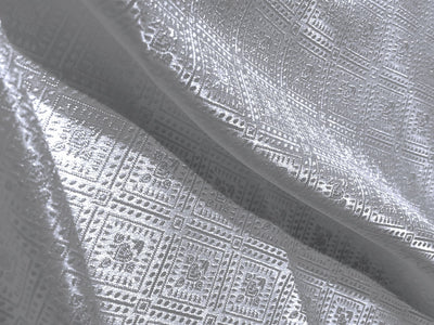 Silk Brocade fabric  white with white self geometric jacquard BRO1033[2]