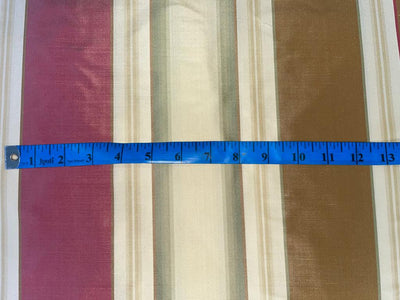 Silk Taffeta Fabric Light Red,Green,Brown & Gold stripe 54" wide TAF#S33[2]