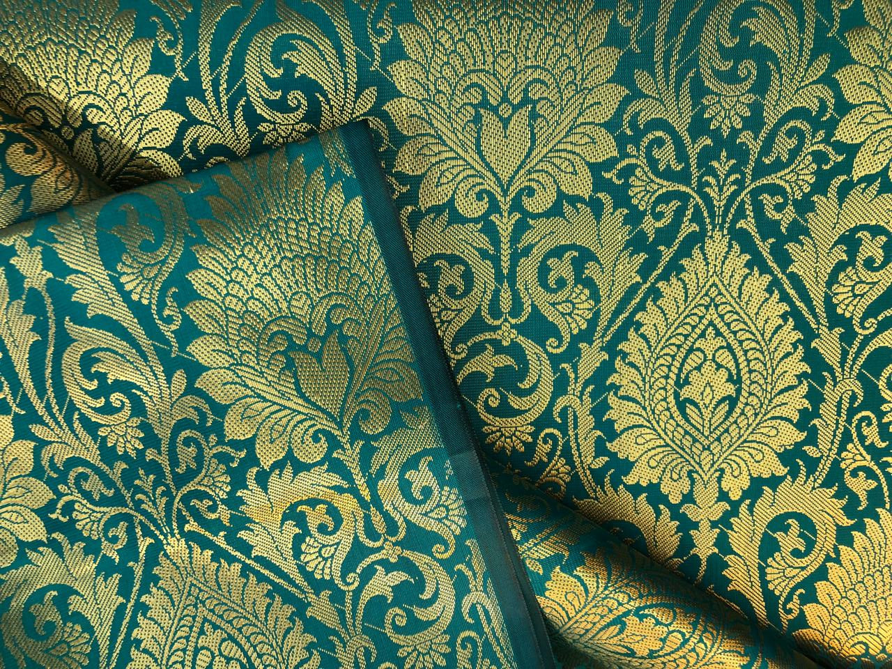 Silk Brocade fabric teal with gold metallic  jacquard 44" wide [BRO1097[2]