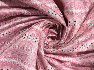 Brocade fabric 54" pink cotton with white paisley and subtle silver sequin BRO1046[2]