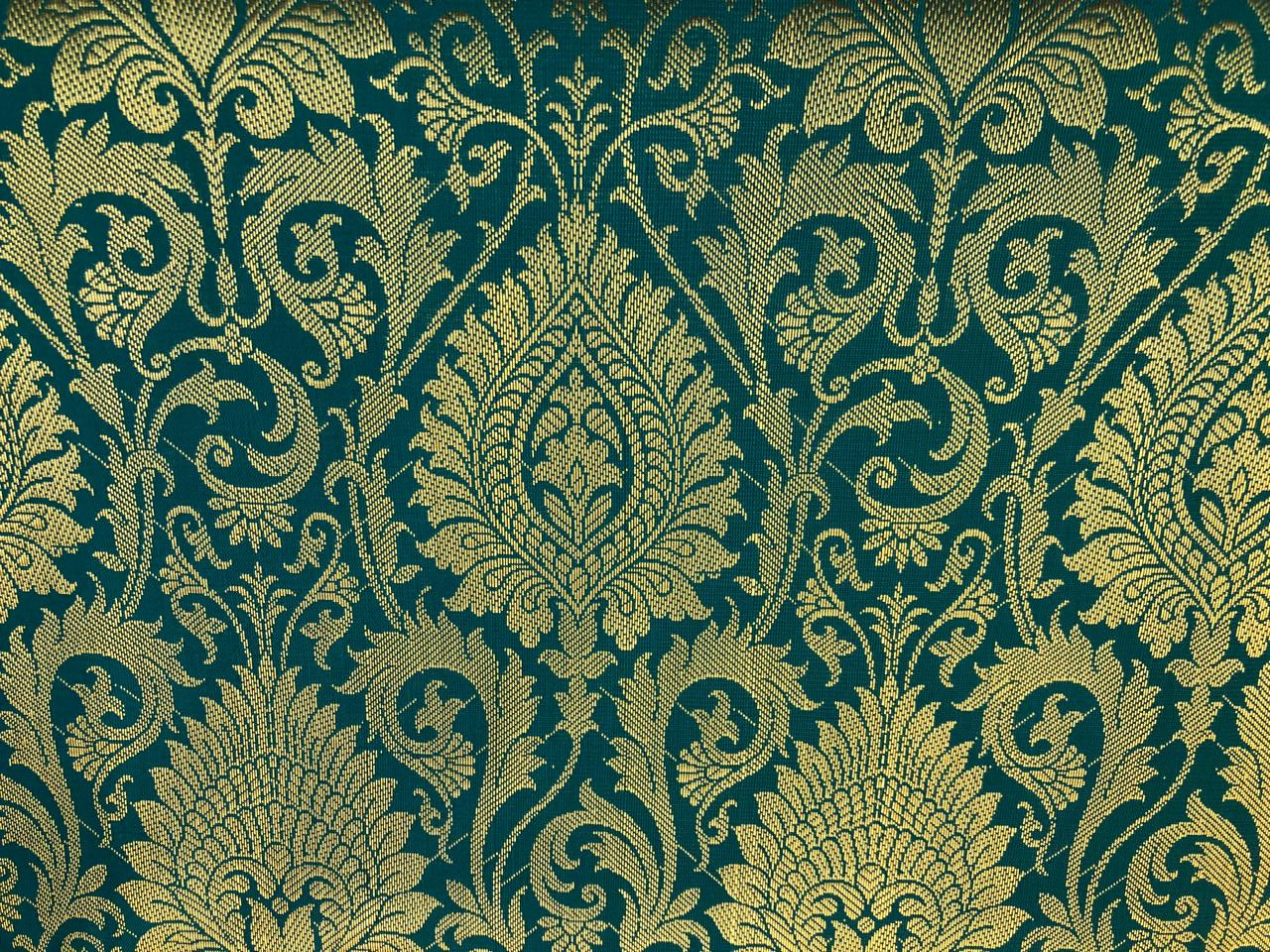 Silk Brocade fabric teal with gold metallic  jacquard 44" wide [BRO1097[2]