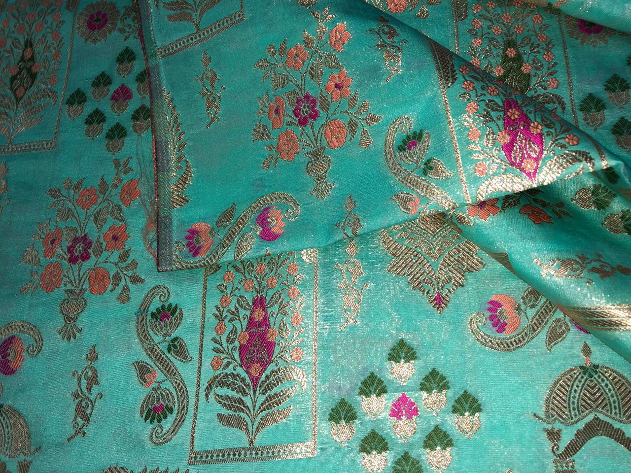 Silk Brocade fabric 44" available in 4 colors  peach, white ivory, mint and grey  [BRO1042]