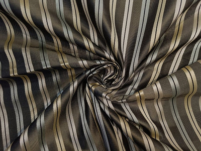 100% SILK TAFFETA FABRIC GREY IVORY & CREAM COLOUR WITH SATIN STRIPES 54" wide TAFS127[6]