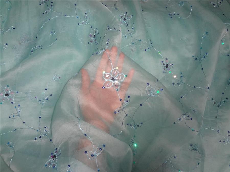 100 % silk organza fabric sky blue colour embroidered 54" wide  [8262]