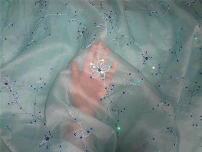 100 % silk organza fabric sky blue colour embroidered 54" wide  [8262]