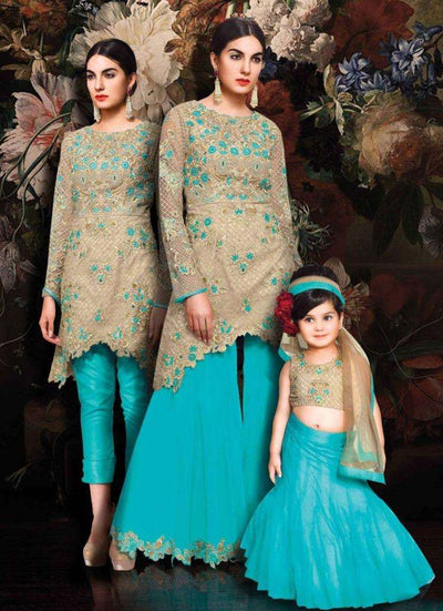 100 % silk organza fabric sky blue colour embroidered 54" wide  [8262]