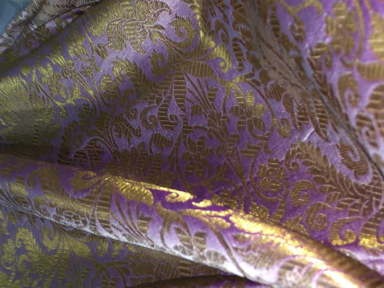 Silk Brocade fabric 44" wide with metallic gold jacquard  lilac color BRO805(2)NEW