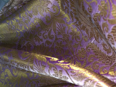 Silk Brocade fabric 44" wide with metallic gold jacquard  lilac color BRO805(2)NEW
