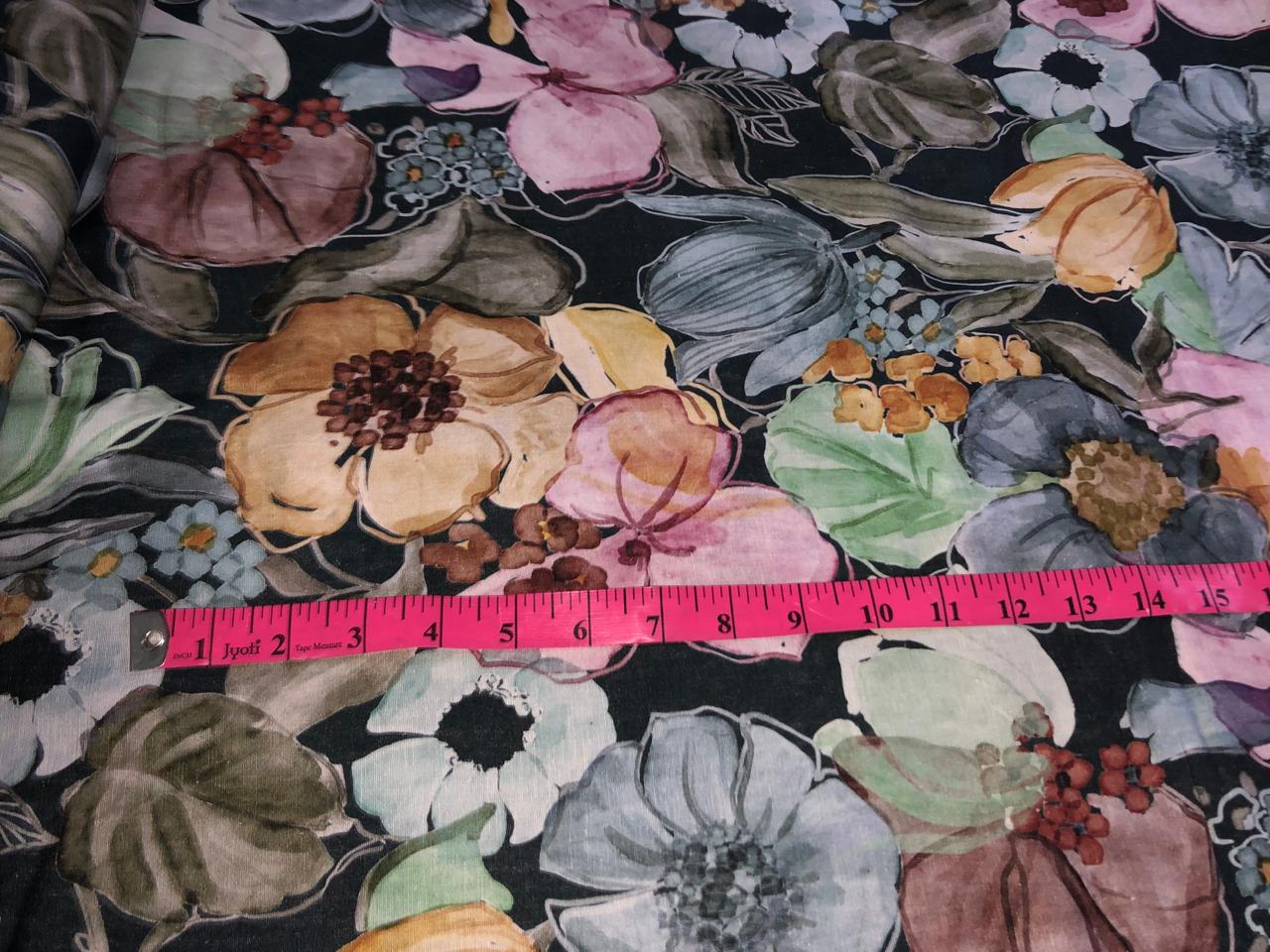 100% linen Floral digital print fabric 44" wide available in 3 colors grey, pink, mustard/mustard ,pink, grey, purple and purple, dusty green