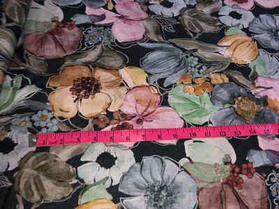 100% linen Floral digital print fabric 44" wide available in 3 colors grey, pink, mustard/mustard ,pink, grey, purple and purple, dusty green