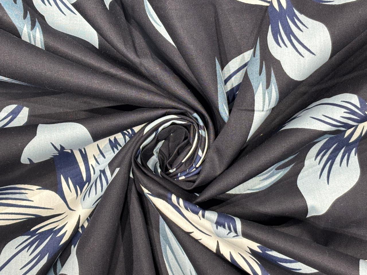 100% Cotton Poplin black floral  print 56" wide [18265]