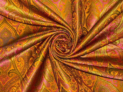 Silk Brocade fabric 44"bright paisley  jacquard available in 4 colors pink/blue/gold , mango/pink/green ,burgundy/green/gold and ink blue/teal/red   BRO1045