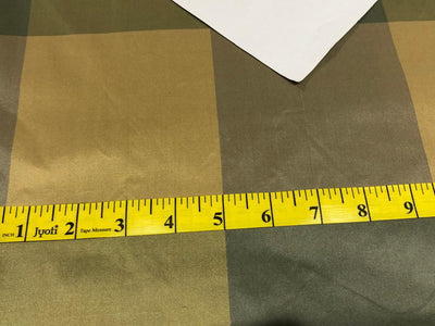 100% PURE SILK TAFFETA FABRIC PLAIDS  GREENS AND TAUPE   54"wide TAFNEWC12roll