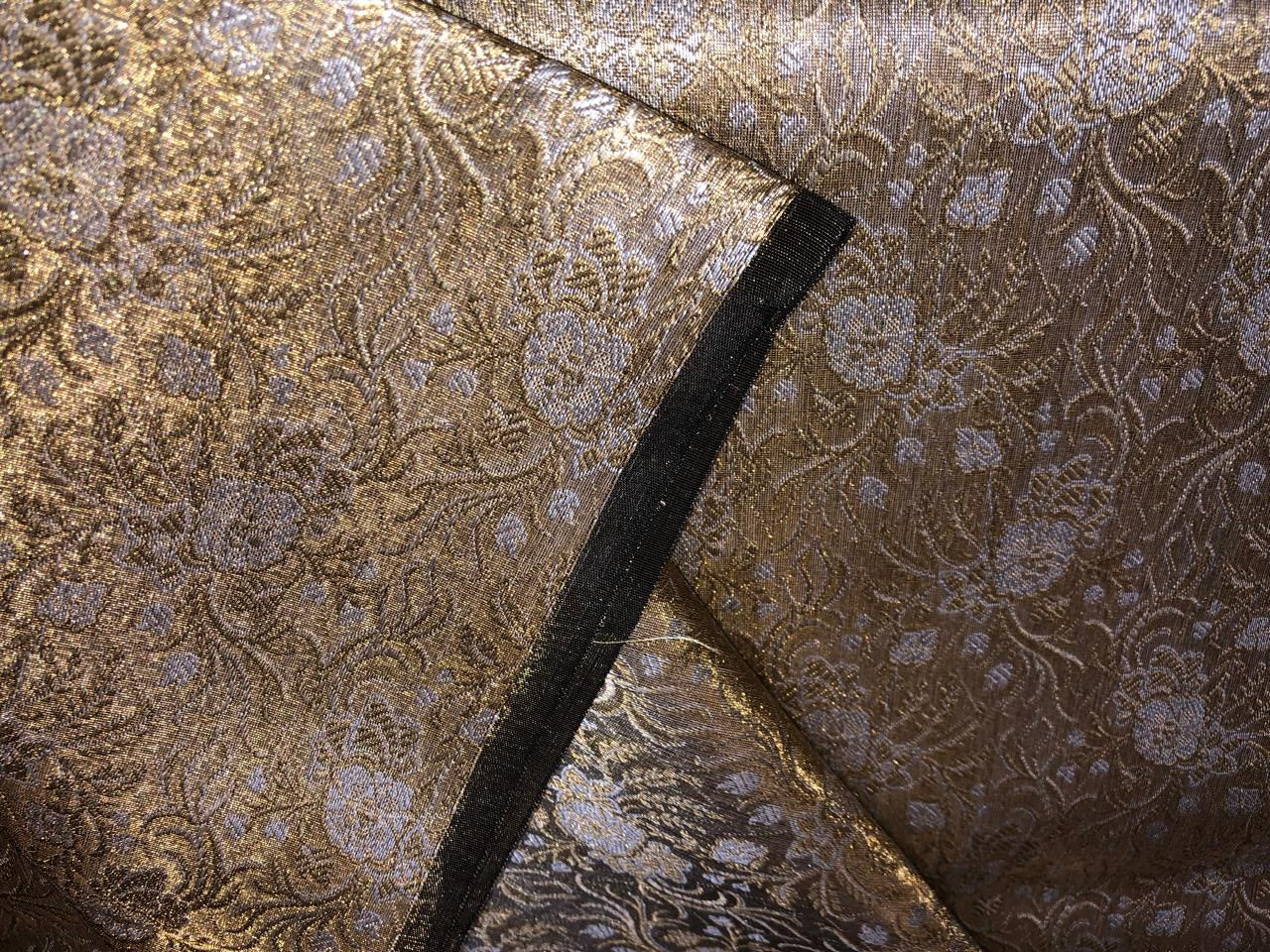 Silk Brocade fabric old gold and silver white floral jacquard  BRO1080[1]