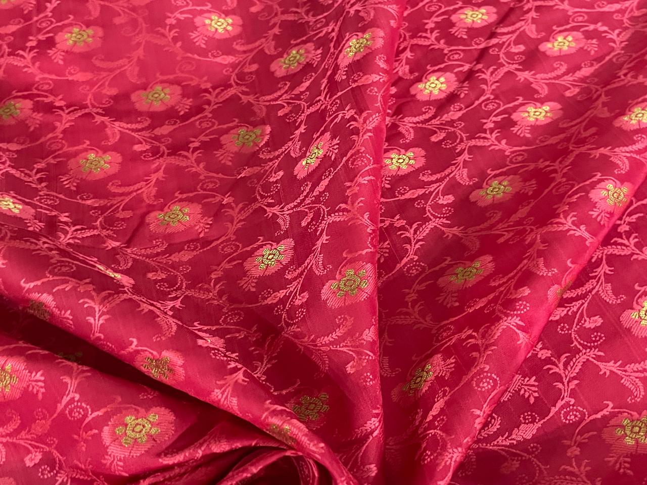 Silk Brocade Fabric metallic gold jacquard  44"wide available in 2 colors red and watermelon red BRO953[3/4]