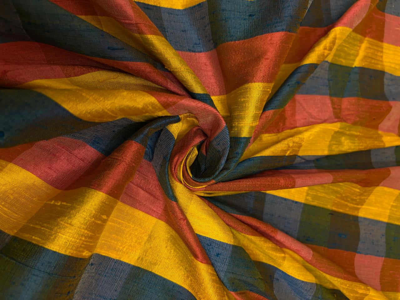 100% silk dupion blues , yellows and pinks  Plaids fabric 44" DUPNEWC33[1]