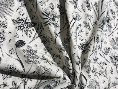 100% linen  digital print fabric 44" wide available in 4 PRINTS CREAM ABSTRACT WITH SEA GREENS,GREENY GREY FLORAL,ELEPHANT AND BLACK AND CREAMK FLORAL