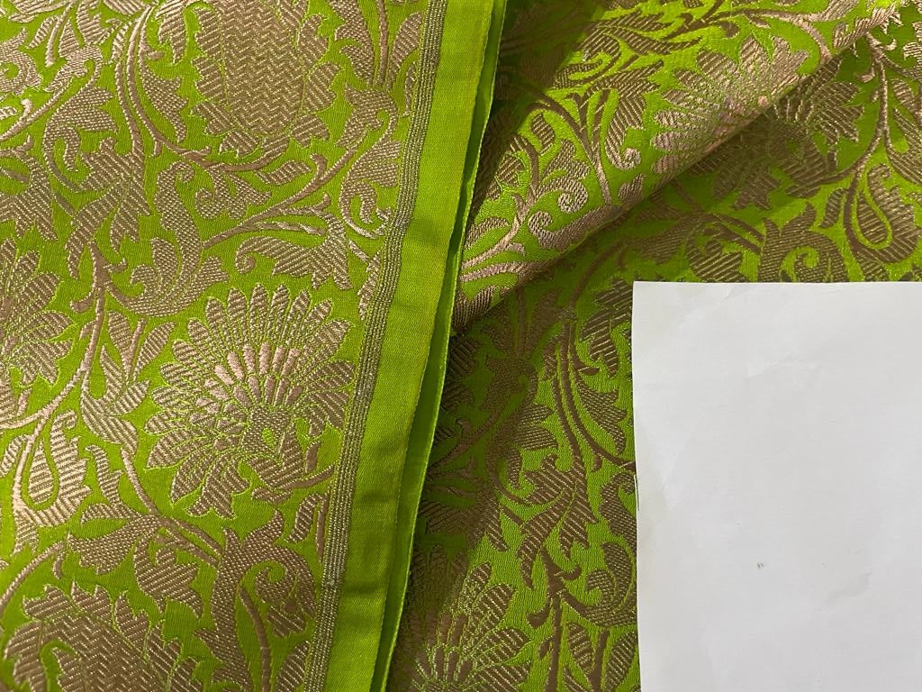 Silk Brocade Fabric Metallic Gold & Bright Green Color 44" wide BRO266[3]