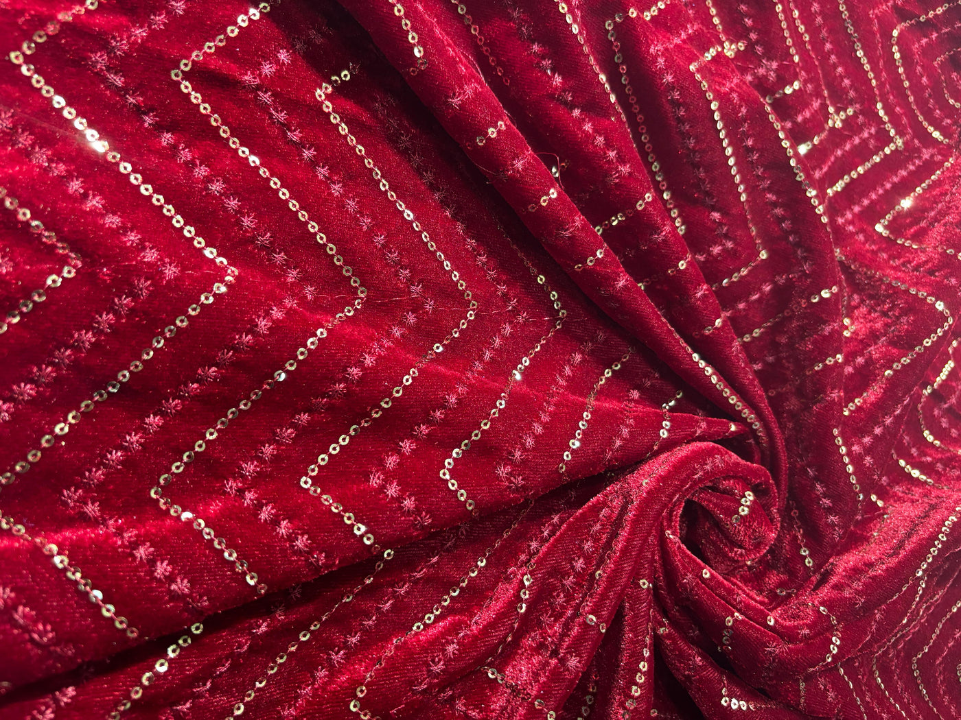 Micro Velvet Fabric Embroidered 44" wide available in 2 colors blood red and mulberry