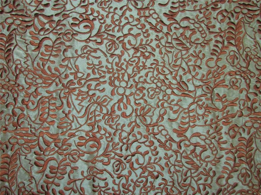 100% Silk Dupion Fabric Embroidery dusty blue x brown color 54" WIDE DUP# E55[1]