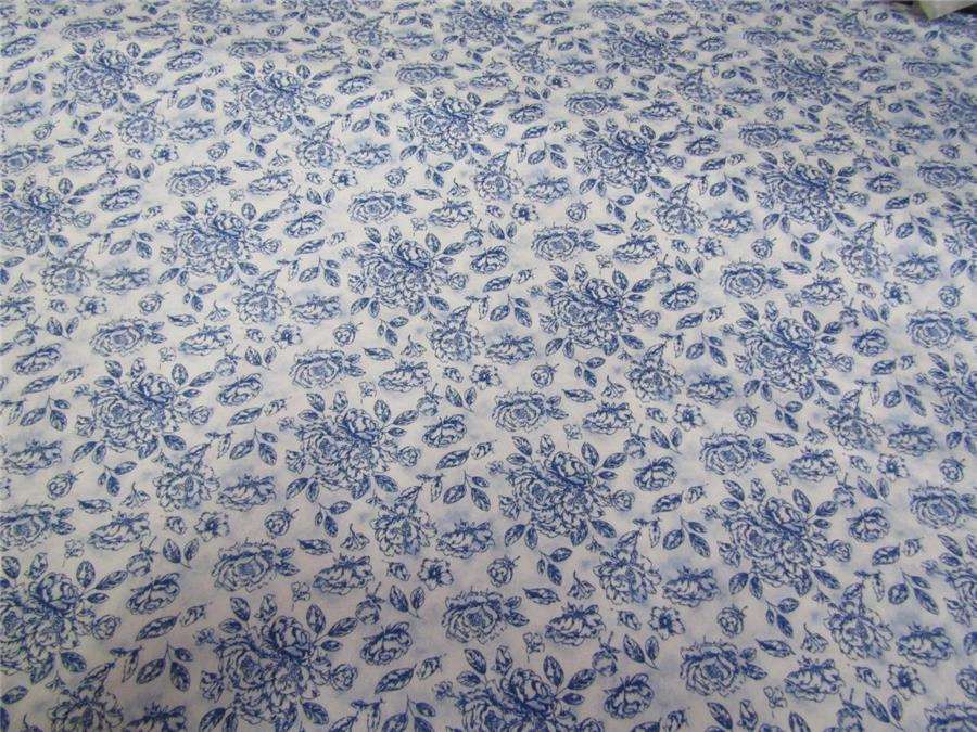 100% COTTON SATIN blue floral print 58&quot;  wide using Discharge Printing Method