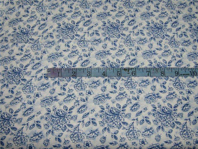 100% COTTON SATIN blue floral print 58&quot;  wide using Discharge Printing Method