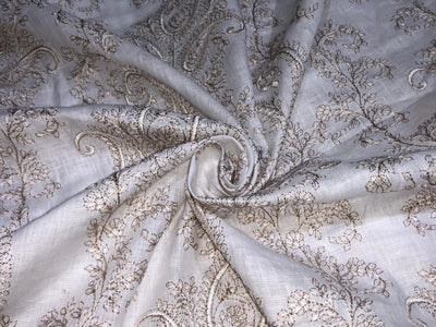 100% Linen  Kashmiri Embroidery available in 3 colors ivory with pink paisleys ,camel with navy paisley and ivory with beige paisley