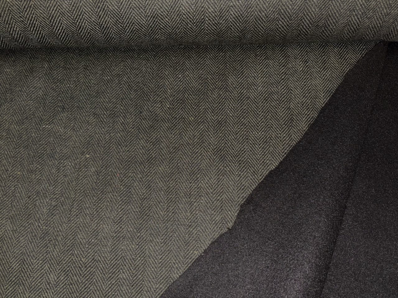 Wool Blended herringbone Cord Weave fabric fused with black light wool black and charcoal 147 cms wide [18398]