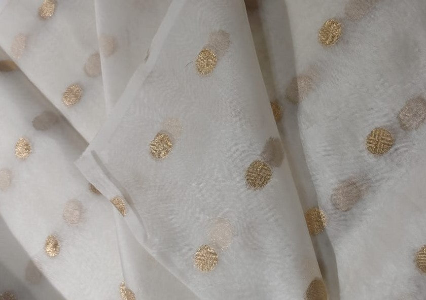 100% SILK ORGANZA FABRIC  WITH METALIC GOLD BUTTA  44" WIDE [16732]