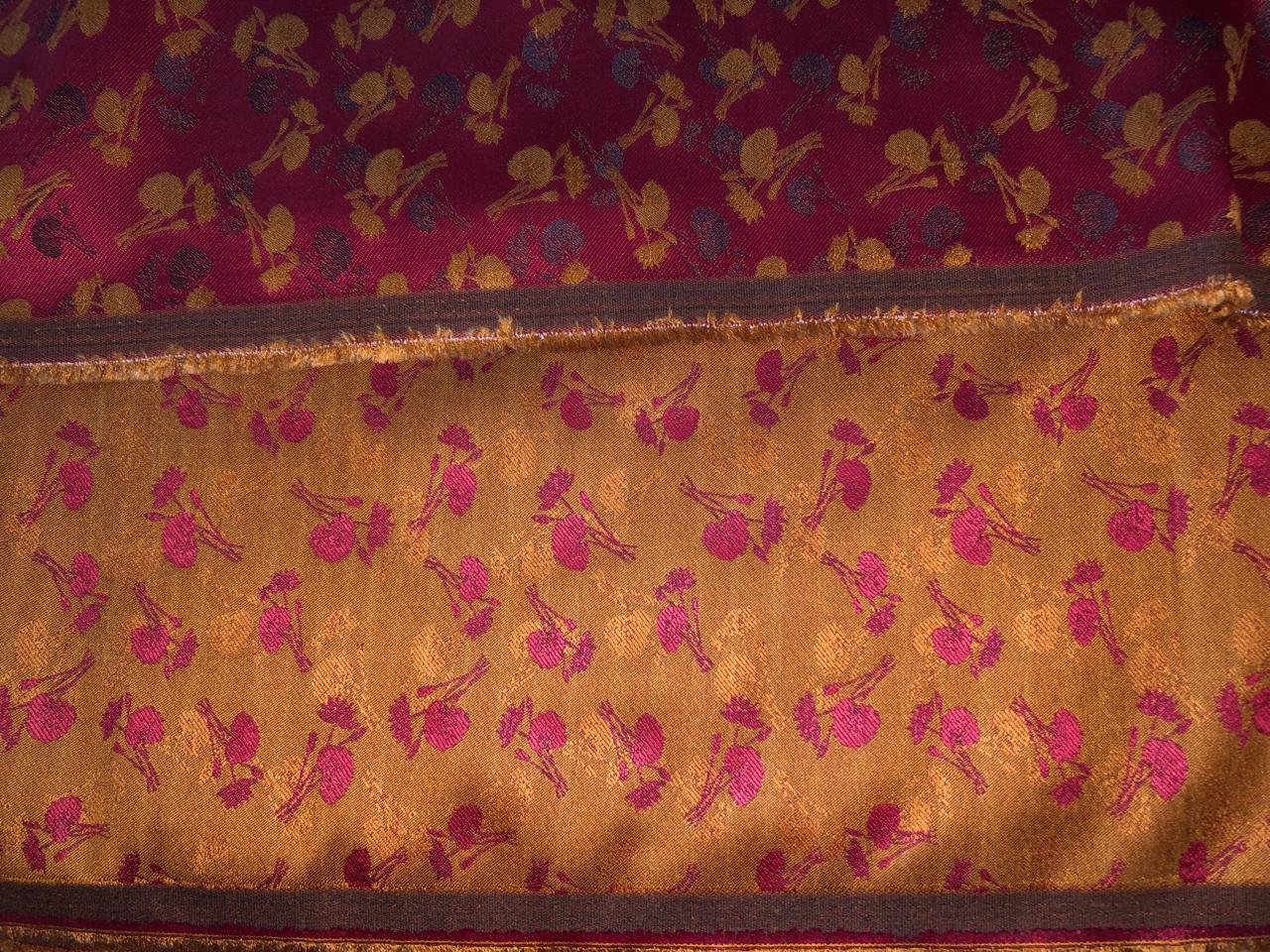 Silk Brocade fabric 58" wide red with black and mustard  floral motif Jacquard BRO944[3]