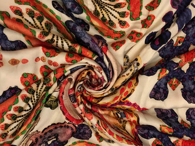100% Pure Silk 100 grams satin printed 44"wide fabric big multi coloured [18555]