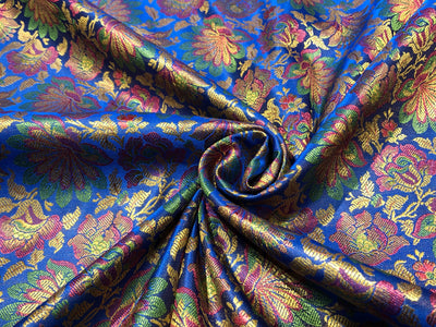 Silk Brocade fabric floral  jacquard available in 2 colors brown and royal blue  BRO1023[1/2]