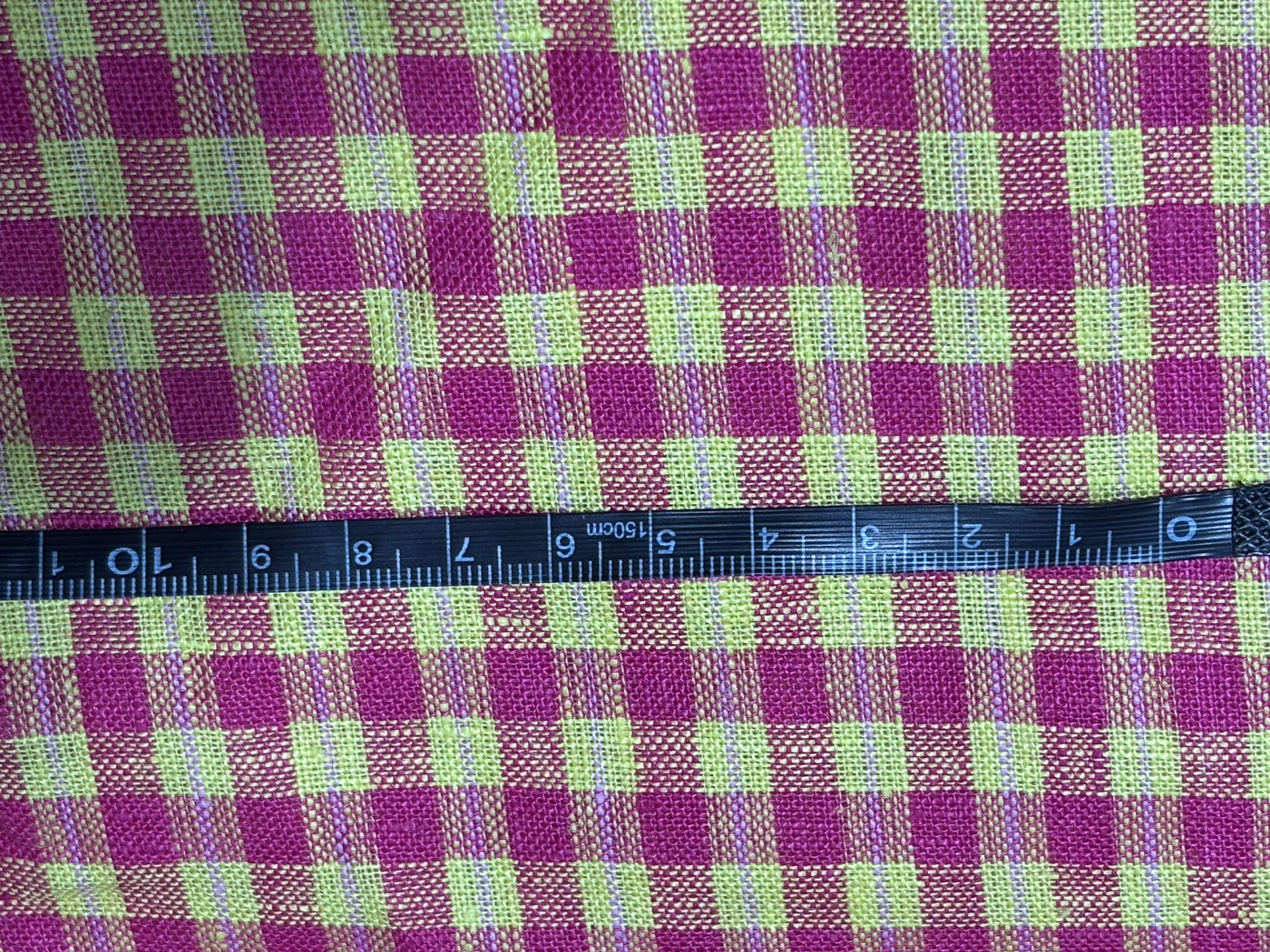 100% Linen  plaids 44 Lea Fabric 58" wide bright pink and yellow [17595]