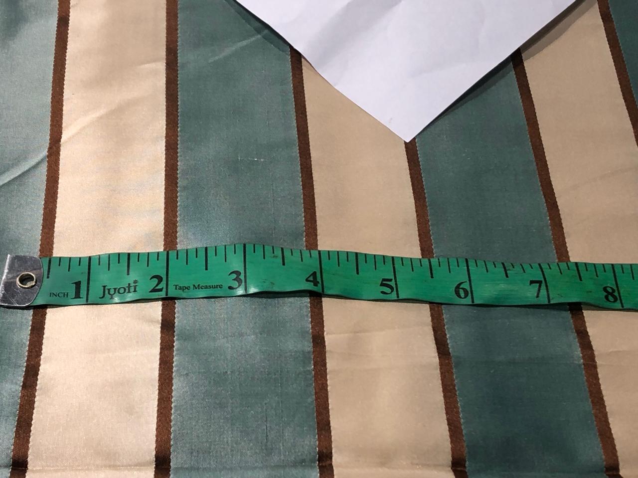 100% SILK TAFFETA FABRIC PALE TEAL,BEIGE CREAM AND DARK BRONZE STRIPES   TAFNEWS26